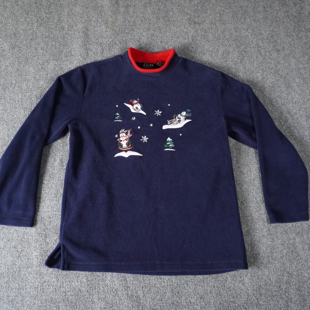 C&B Sport by Croft & Barrow Navy Blue Fleece Mock Neck Snowman Snowboarder‎